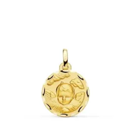Ángel Niño nube medalla oro 18k 16 mm. bisel tallado