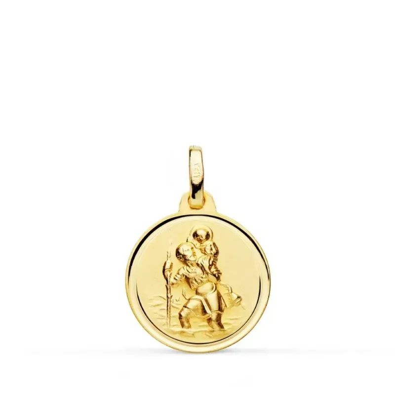San Cristóbal medalla oro 18k centro 16 mm. bisel liso
