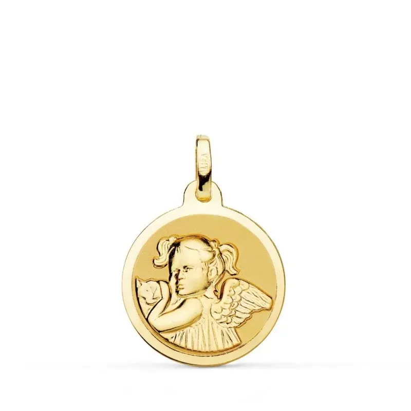 Ángel Niña Revoltosa medalla oro 18k 16 mm. brillo