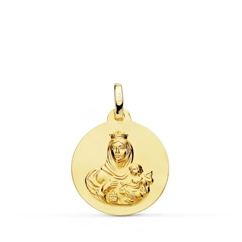 Virgen del Carmen medalla 18k centro 18 mm. lisa