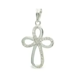 Cruz colgante oro blanco 9k mujer 24 mm. calada circonitas
