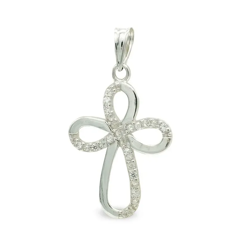 Cruz colgante oro blanco 9k mujer 24 mm. calada circonitas