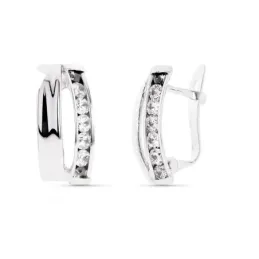 Pendientes oro blanco 9k mujer 14 mm. circonitas bandas combinados li