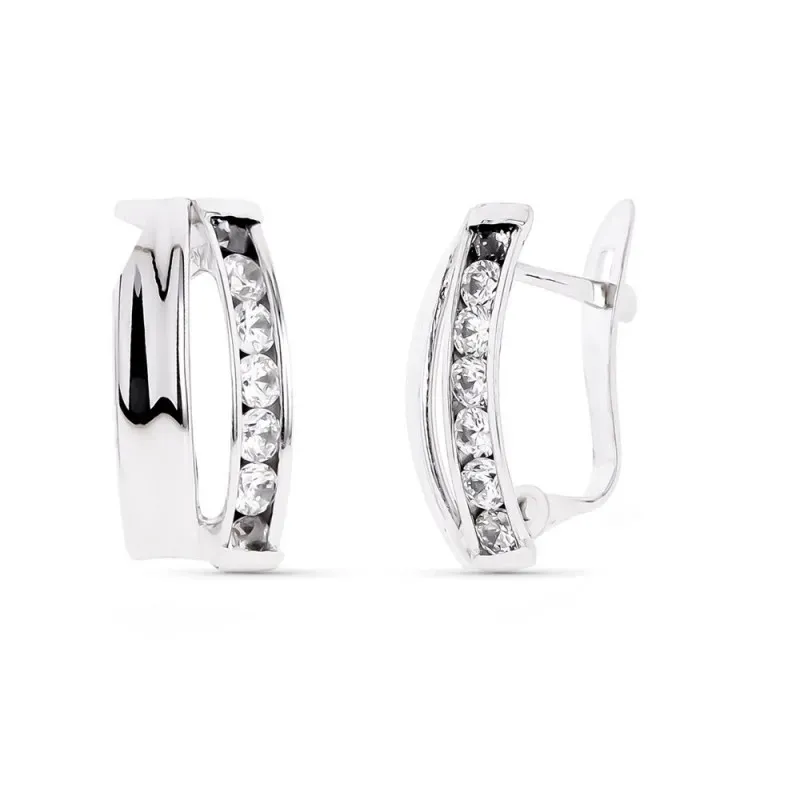 Pendientes oro blanco 9k mujer 14 mm. circonitas bandas combinados li