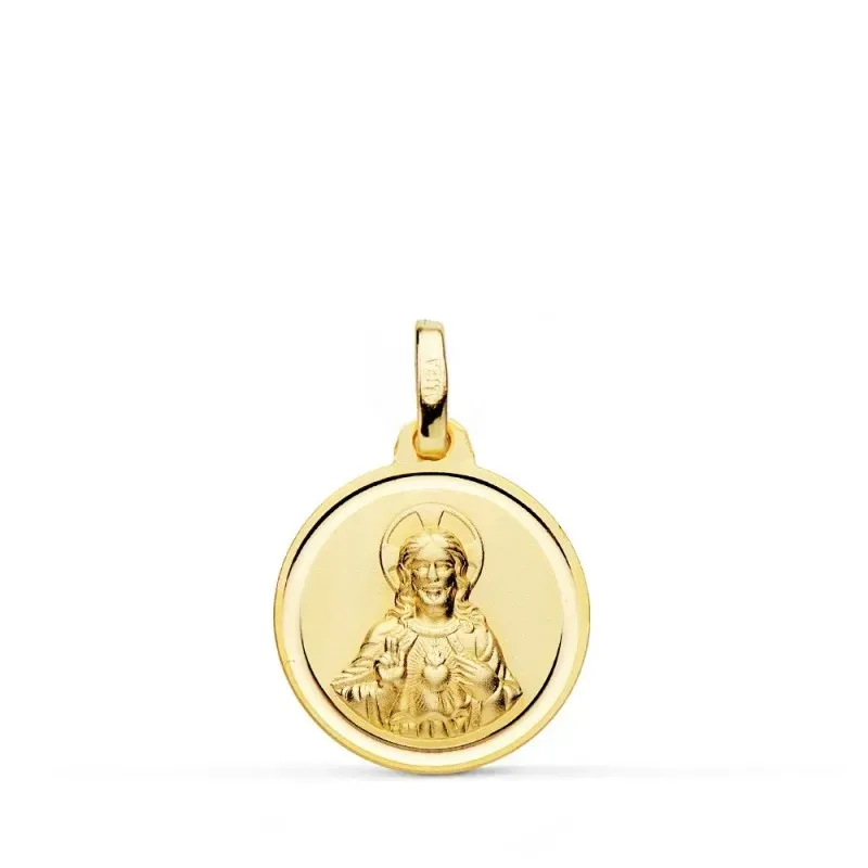 Corazón de Jesús medalla oro 18k lisa 14 mm. bisel