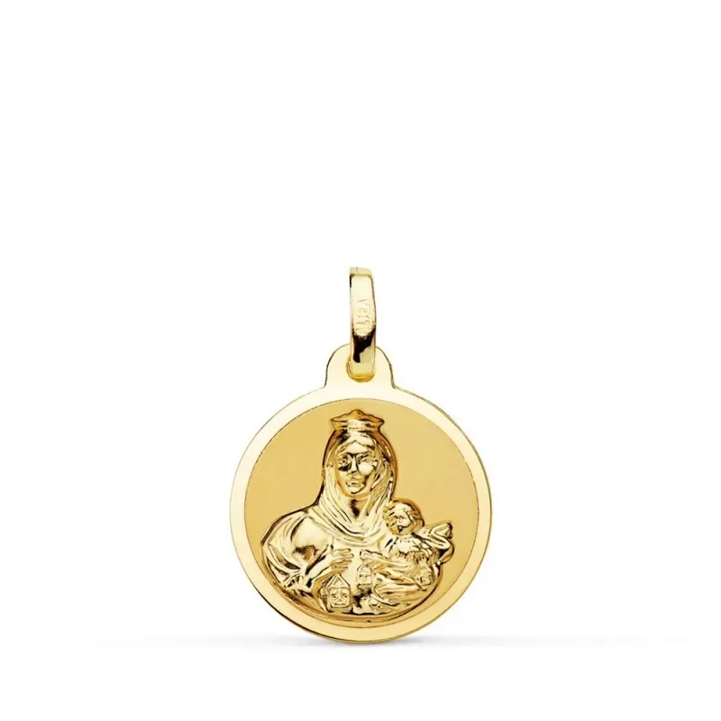 Virgen del Carmen medalla oro 18k brillo 16 mm. centro combinada lisa
