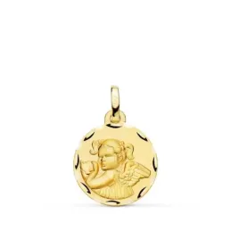 Ángel Niña Revoltosa medalla oro 18k 16 mm. tallada bordes