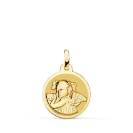Ángel Niña Revoltosa medalla oro 18k 16 mm. mate brillo