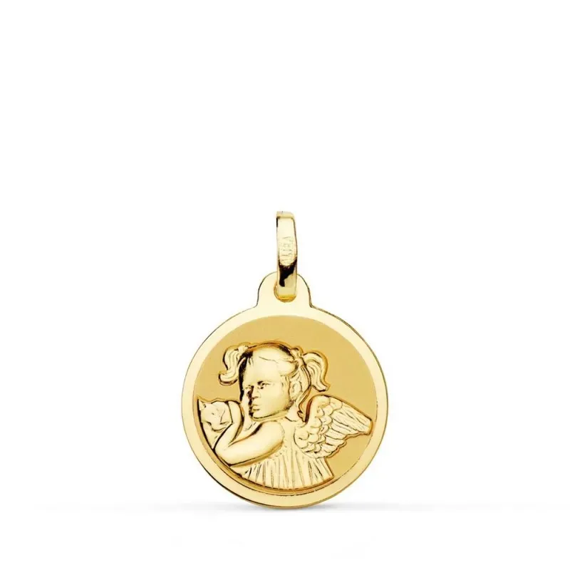 Ángel Niña Revoltosa medalla oro 18k 16 mm. mate brillo