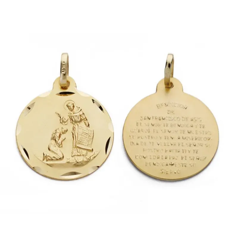 Bendición San Francisco medalla oro 18k unisex 16 mm. detalles bisel