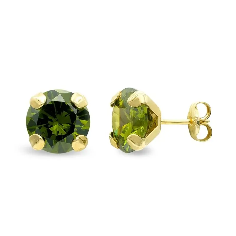 Pendientes oro 9k mujer piedra olivina 8 mm. garras presión
