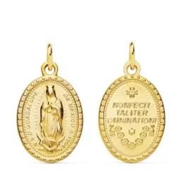 Virgen de Guadalupe medalla oro 18k ovalada 23 mm. detalles