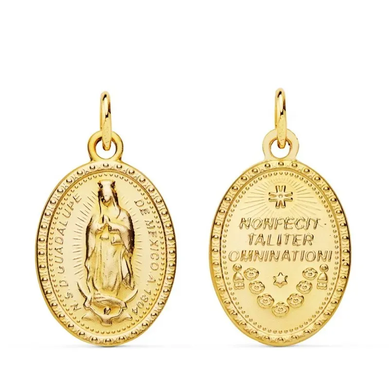 Virgen de Guadalupe medalla oro 18k ovalada 23 mm. detalles