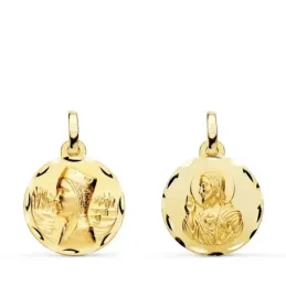 Medalla escapulario oro 18k unisex 16 mm. Virgen de Montserrat Corazó