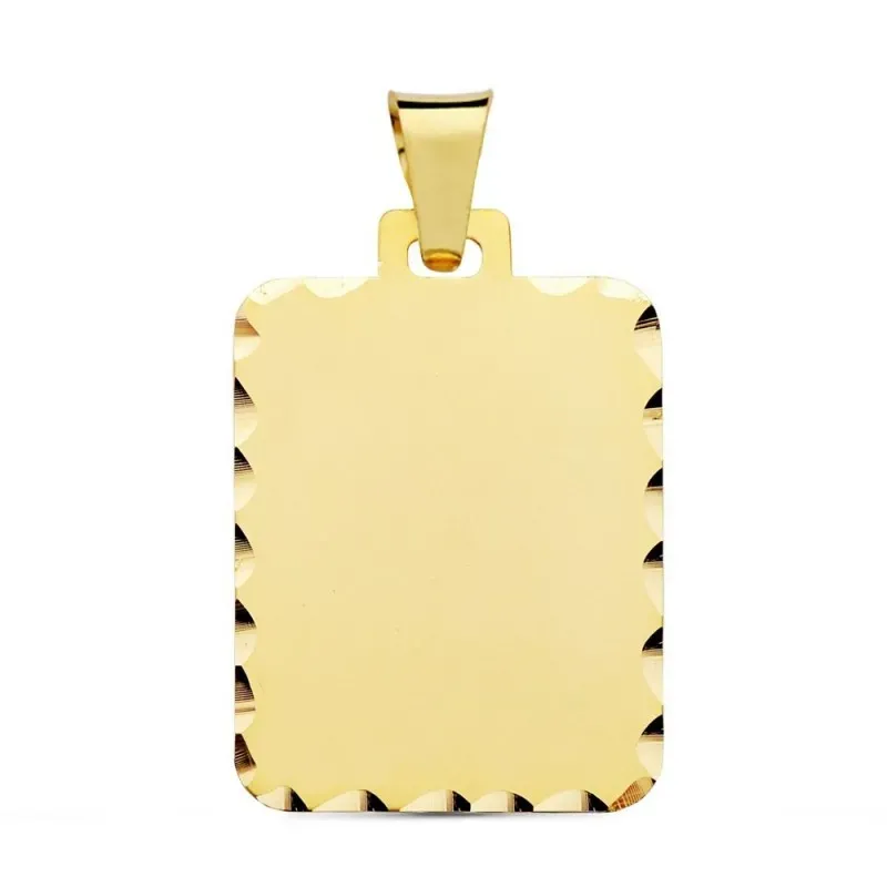 Colgante oro 9k chapa 28 mm. rectangular bordes tallados mate