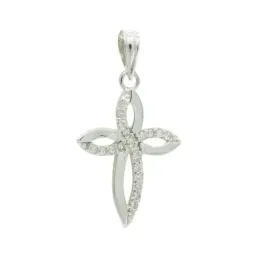 Cruz colgante oro blanco 9k mujer 23 mm. calada circonitas