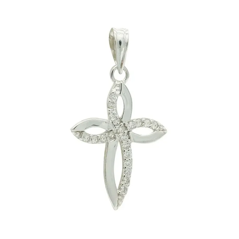 Cruz colgante oro blanco 9k mujer 23 mm. calada circonitas