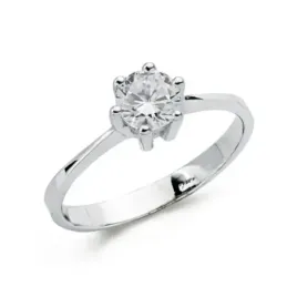 Solitario oro blanco 18k mujer circonita centro 5.5 mm. cuerpo liso