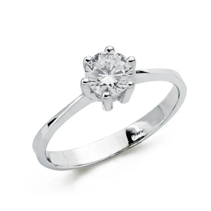 Solitario oro blanco 18k mujer circonita centro 5.5 mm. cuerpo liso