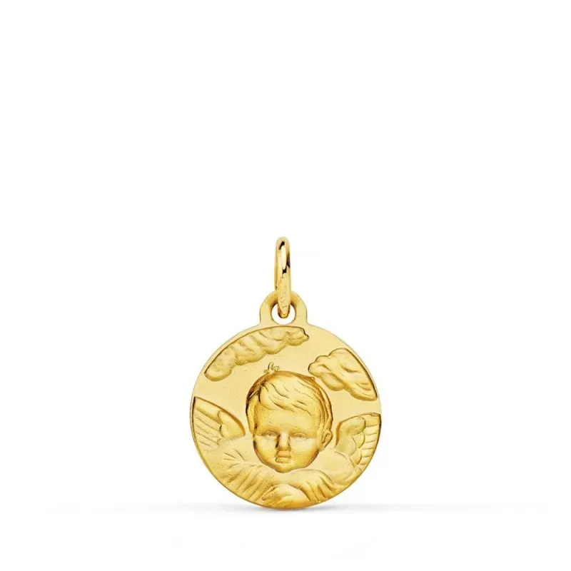 Ángel Niño medalla oro 18k en nube 14 mm. mate
