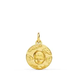 Ángel Niño medalla oro 18k en nube 14 mm. mate