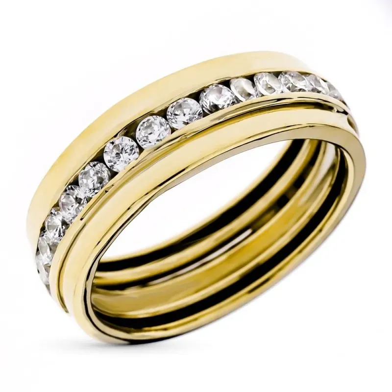 Alianza oro 9k circonitas carril centro ancho cuerpo 6.5 mm.
