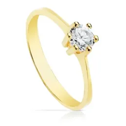Solitario oro 9k mujer circonita 5 mm. centro combinada lisa