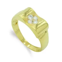 Sortija oro 18k mujer cabeza ondulada circonitas centro mate brillo
