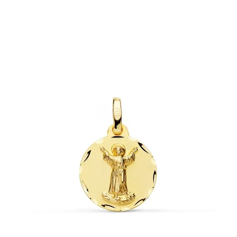 Medalla oro 18k unisex 14 mm. Divino Niño detalles tallados bordes