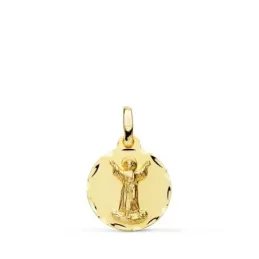 Medalla oro 18k unisex 14 mm. Divino Niño detalles tallados bordes