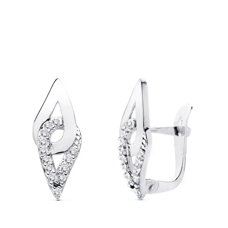 Pendientes oro blanco 9k mujer 17 mm. formas enlazadas circonitas com