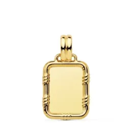 Colgante oro 18k unisex chapa 19 mm. detalles borde bisel