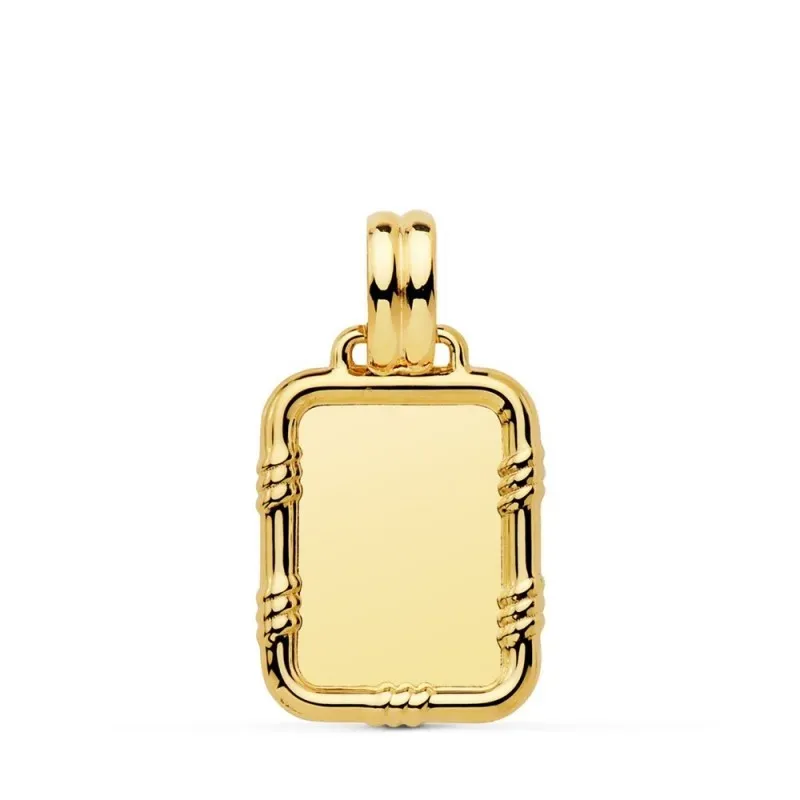 Colgante oro 18k unisex chapa 19 mm. detalles borde bisel