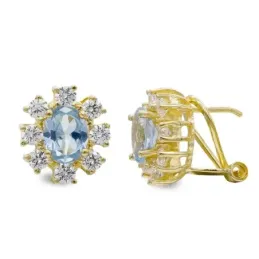 Pendientes oro 18k mujer aguamarina centro 7 mm. ovalada combinada ci