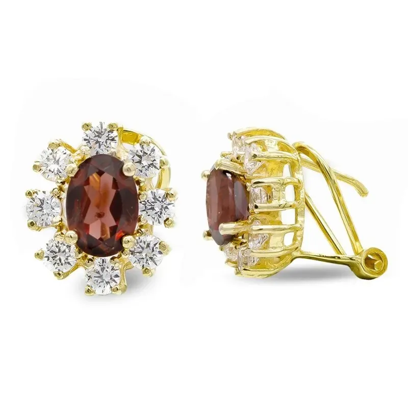 Pendientes oro 18k mujer granate 7 mm. centro ovalada circonitas extr