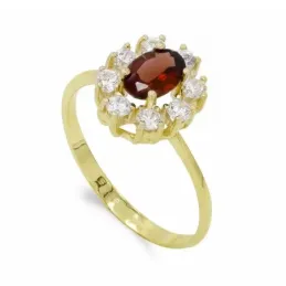 Sortija oro 18k mujer granate 7 mm. centro ovalada circonitas bordes