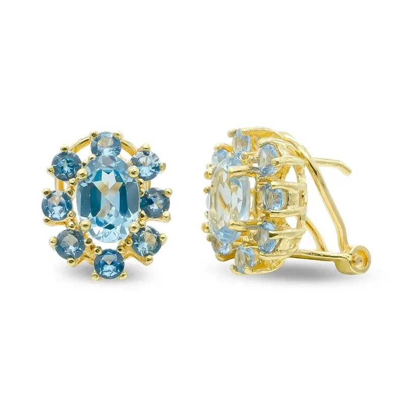 Pendientes oro 18k mujer aguamarina centro 7 mm. ovalada combinanada