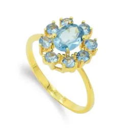 Sortija oro 18k mujer aguamarina centro 7 mm. ovalada combinada extre