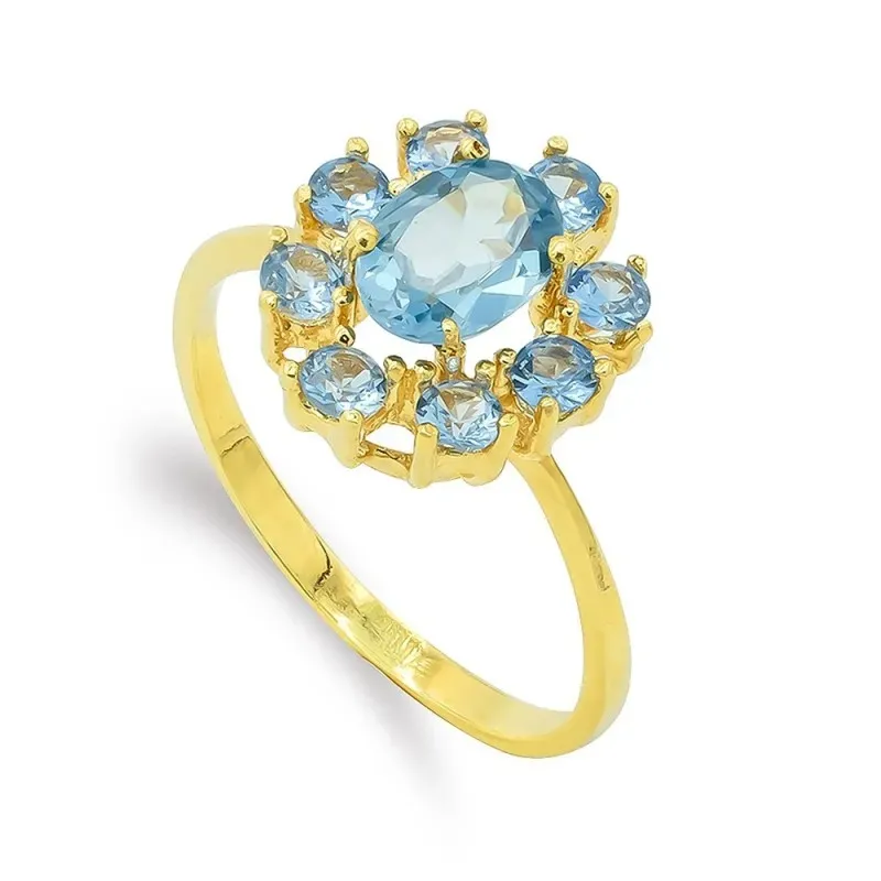 Sortija oro 18k mujer aguamarina centro 7 mm. ovalada combinada extre