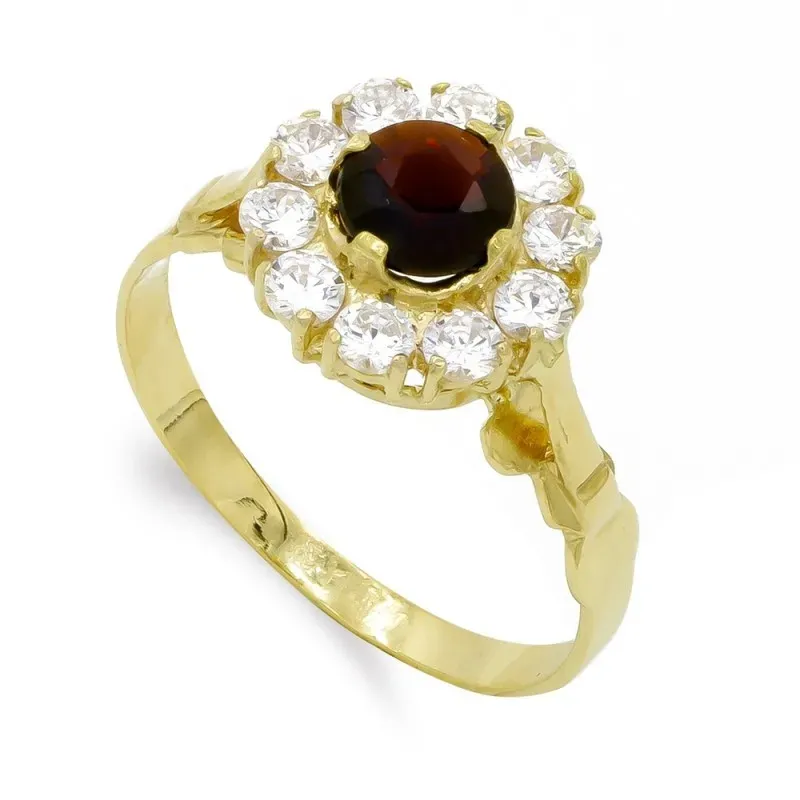 Sortija oro 18k mujer piedra color centro combinada circonitas