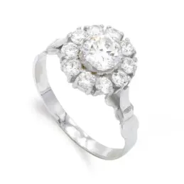 Sortija oro blanco 18k mujer circonitas centro cabeza
