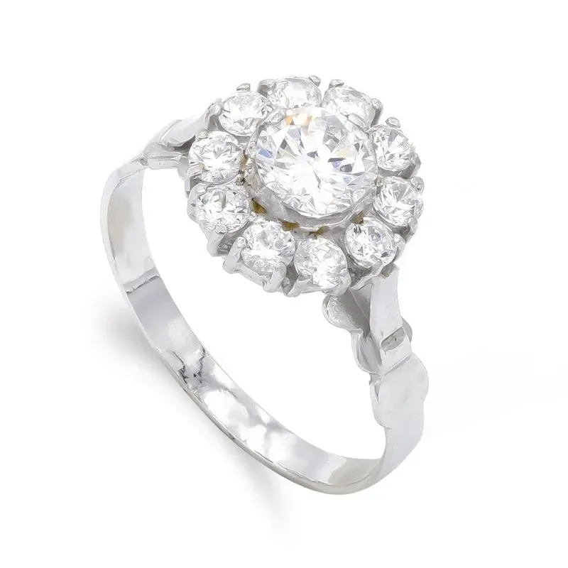 Sortija oro blanco 18k mujer circonitas centro cabeza