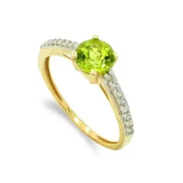Sortija oro bicolor 9k mujer piedra olivina centro 6 mm. circonitas l