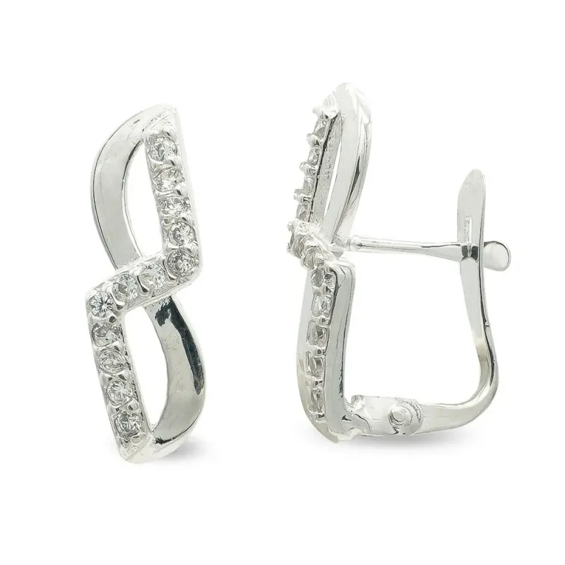 Pendientes oro blanco 9k mujer 16 mm. formas combinadas lisas circoni