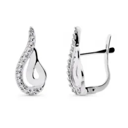 Pendientes oro blanco 9k mujer 16 mm.formas onduladas circonitas lisa