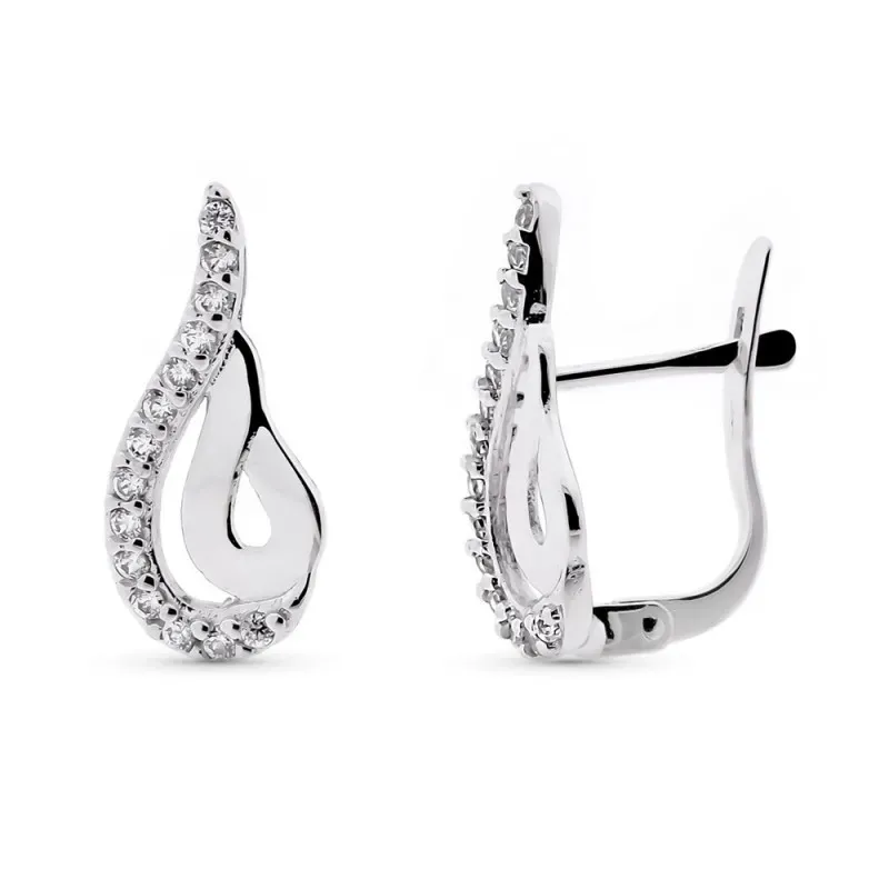 Pendientes oro blanco 9k mujer 16 mm.formas onduladas circonitas lisa