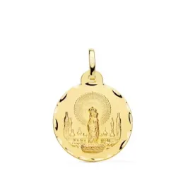 Virgen del Pilar oro 9k unisex 22 mm. detalles tallados
