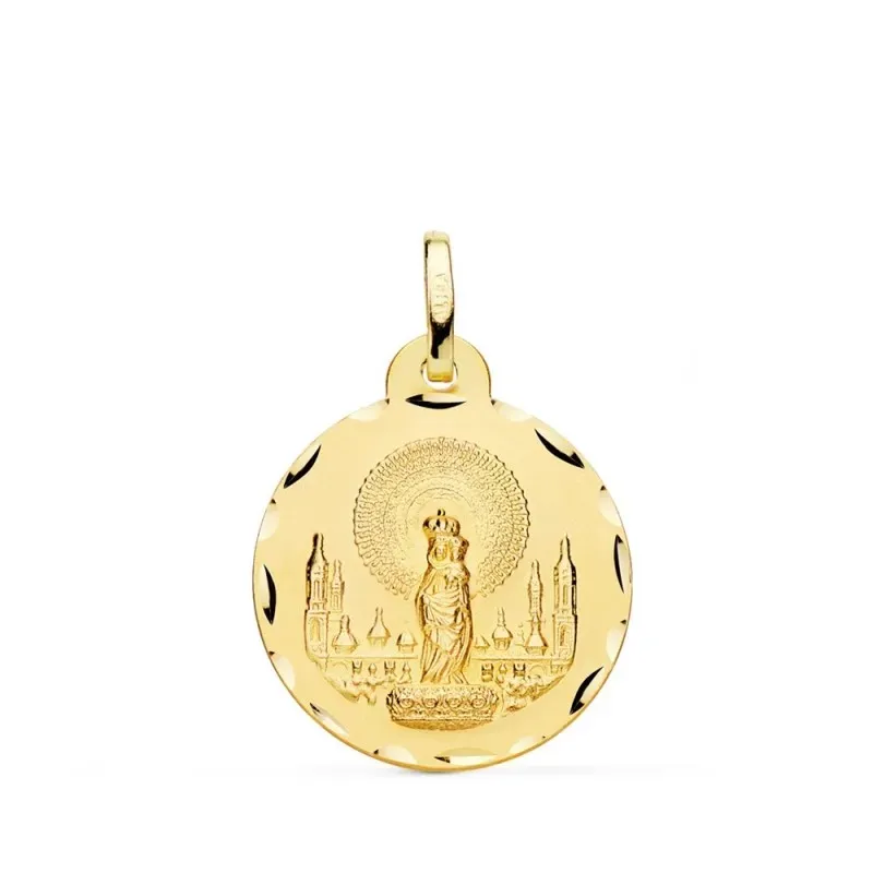 Virgen del Pilar oro 9k unisex 22 mm. detalles tallados