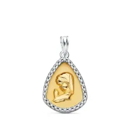 Virgen Niña medalla oro bicolor 9k niña 21 mm. circonitas borde