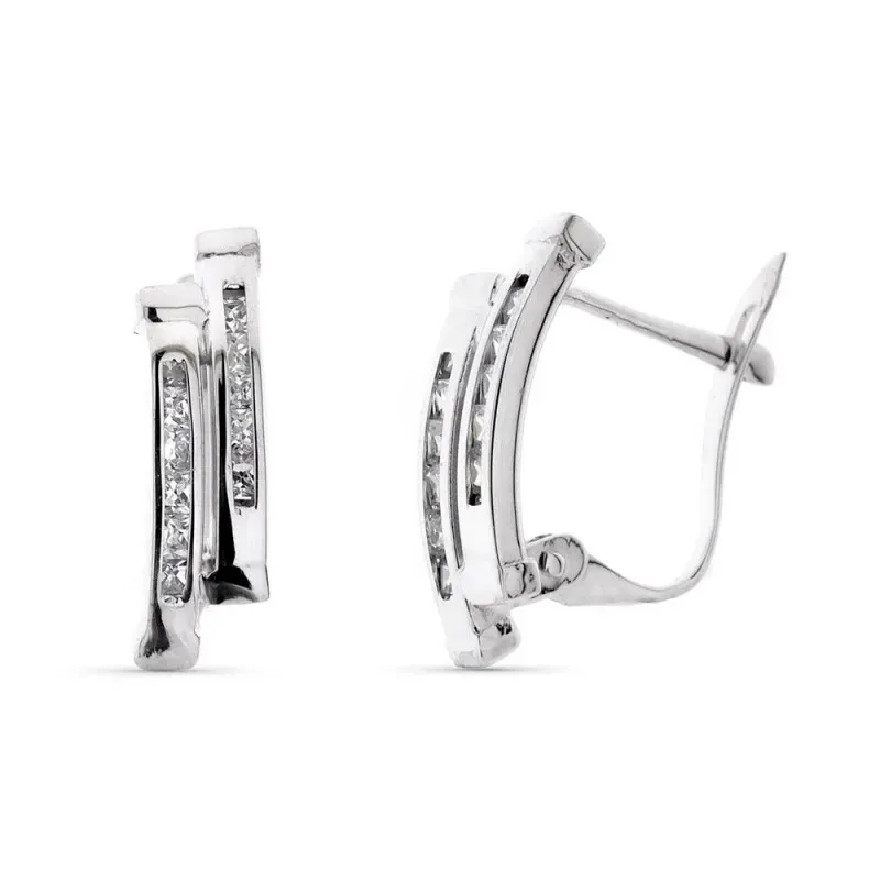 Pendientes oro blanco 9k mujer 15 mm. bandas verticales circonitas
